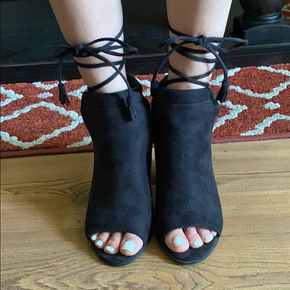 Black lace up booties
